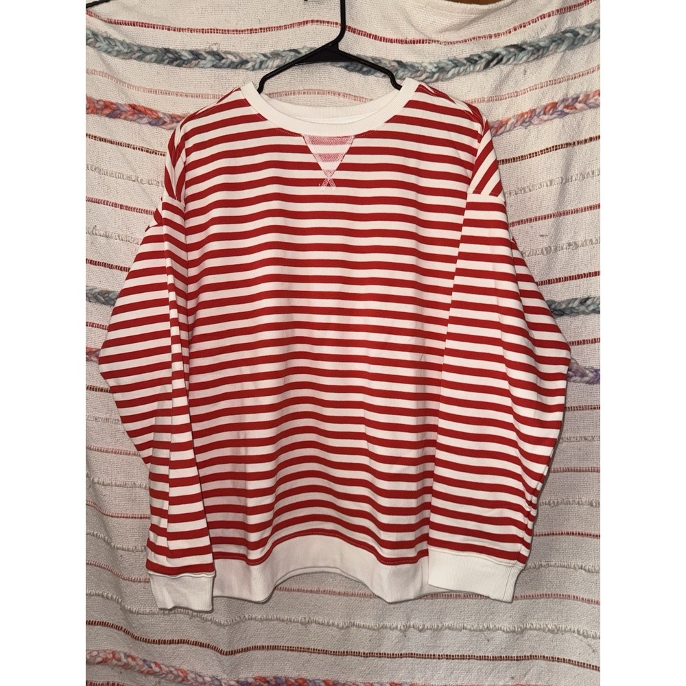 Wishlist Women's Red‎ White Long Sleeve Crew Neck Striped Sweater Size Medium